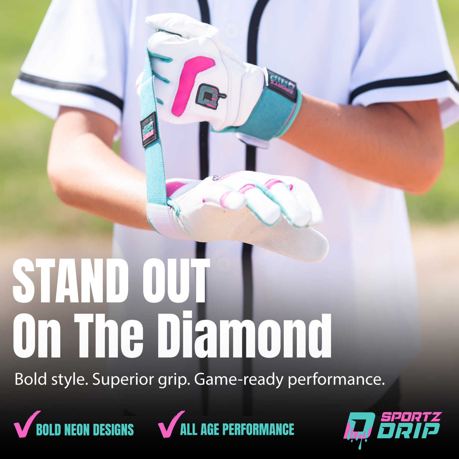 Sportz Drip Batting Gloves (White/Pink) - Image 2