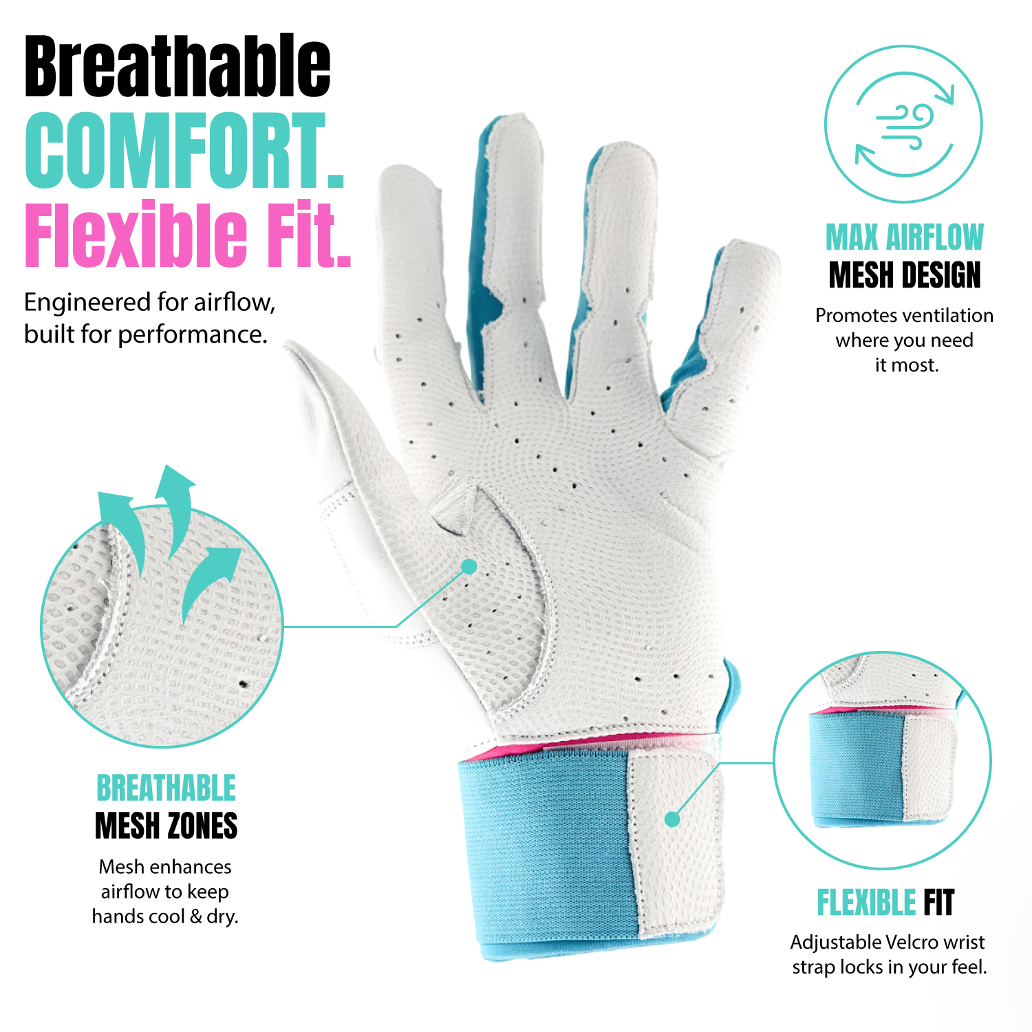 Sportz Drip Batting Gloves (White/Pink) - Image 3