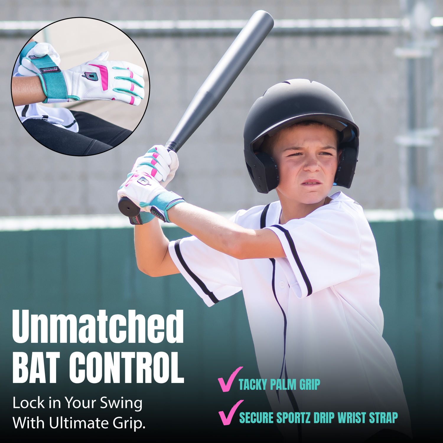 Sportz Drip Batting Gloves (White/Pink) - Image 4