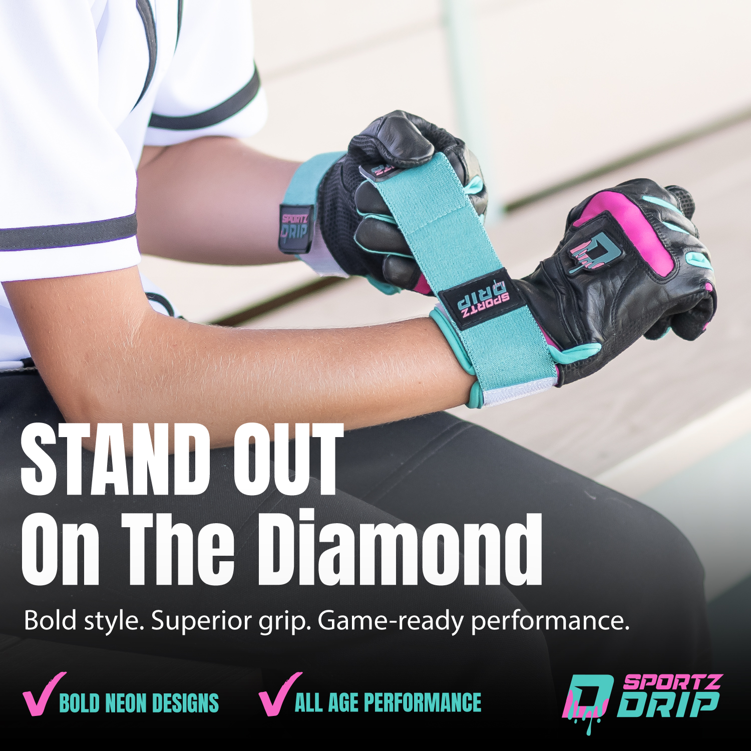 Sportz Drip Batting Gloves (Black/Pink) - Image 2