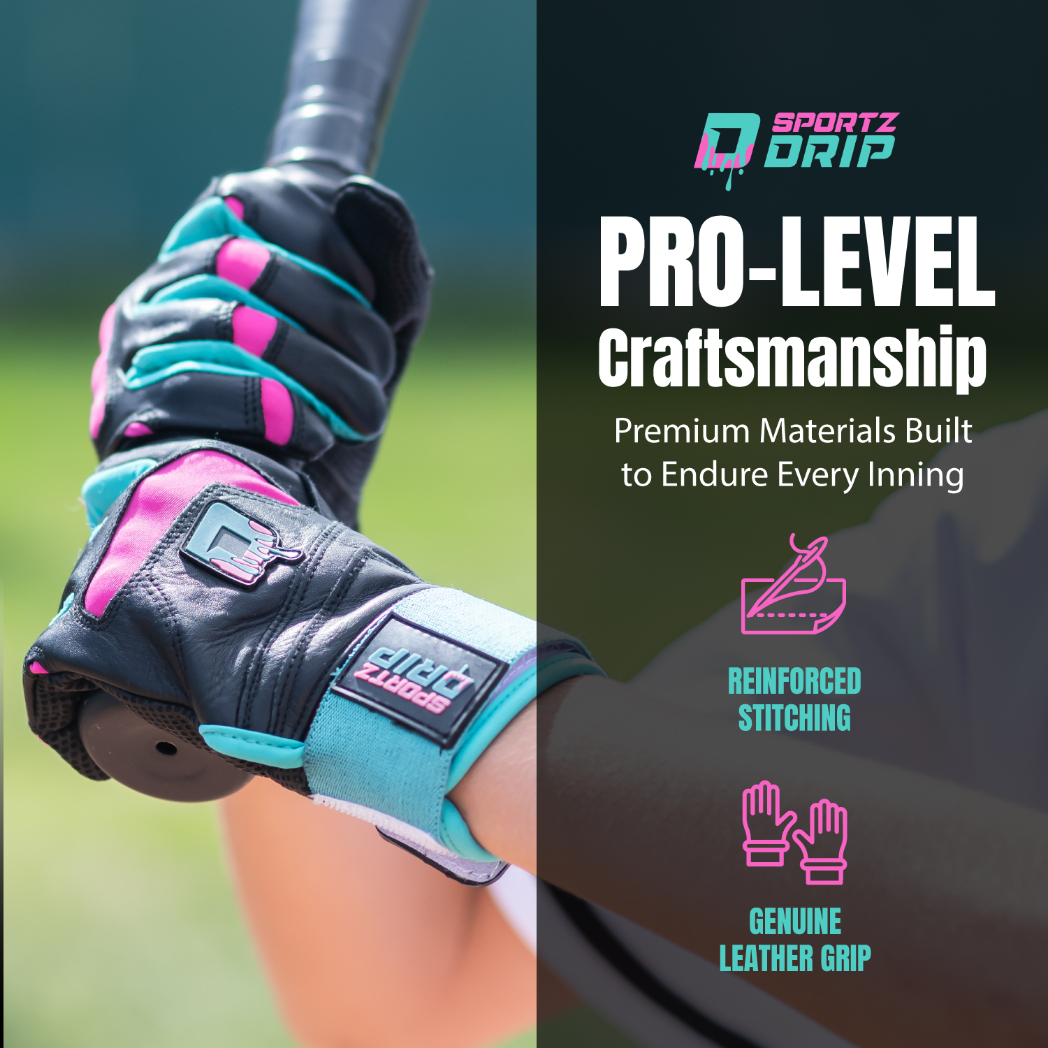 Sportz Drip Batting Gloves (Black/Pink) - Image 3