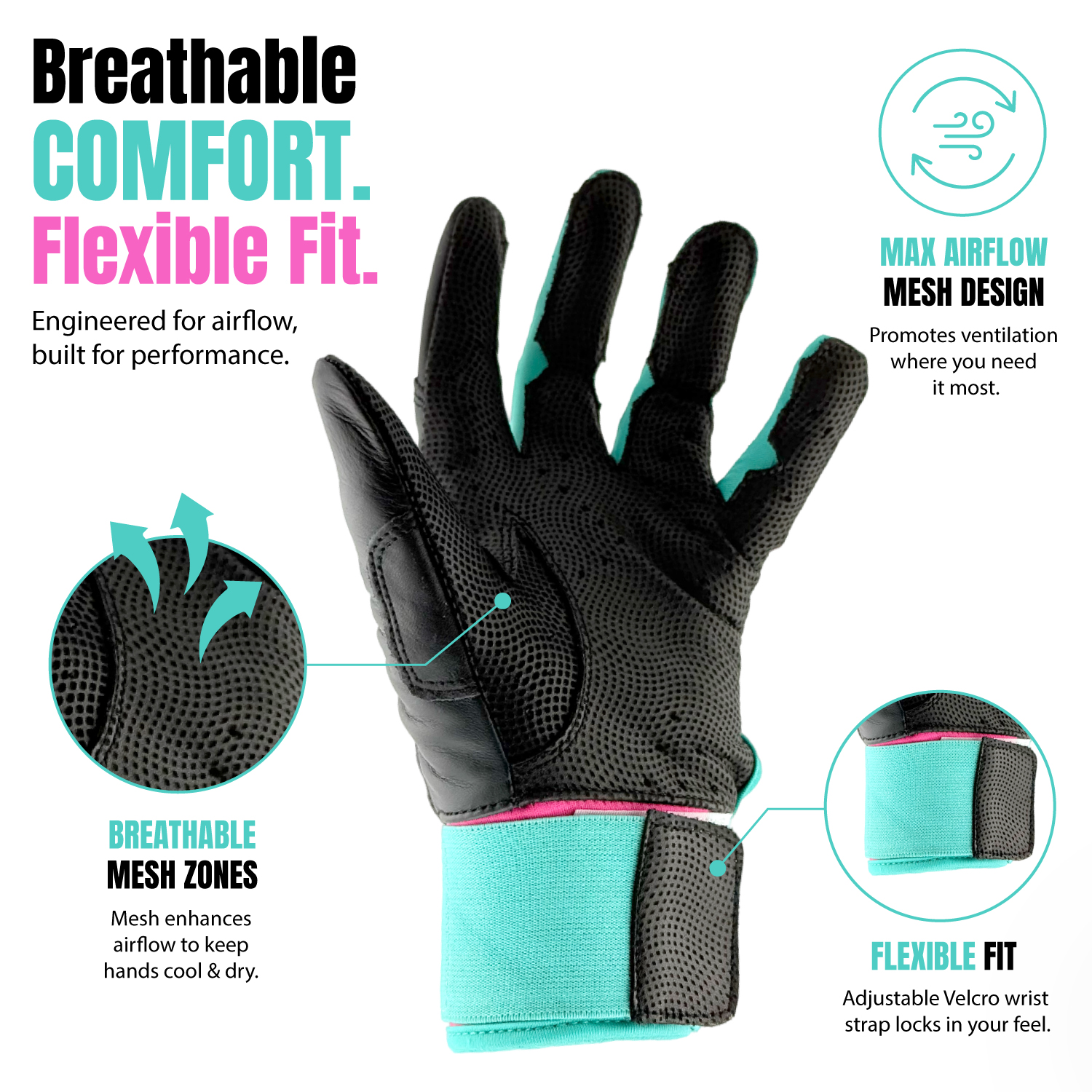 Sportz Drip Batting Gloves (Black/Pink) - Image 4
